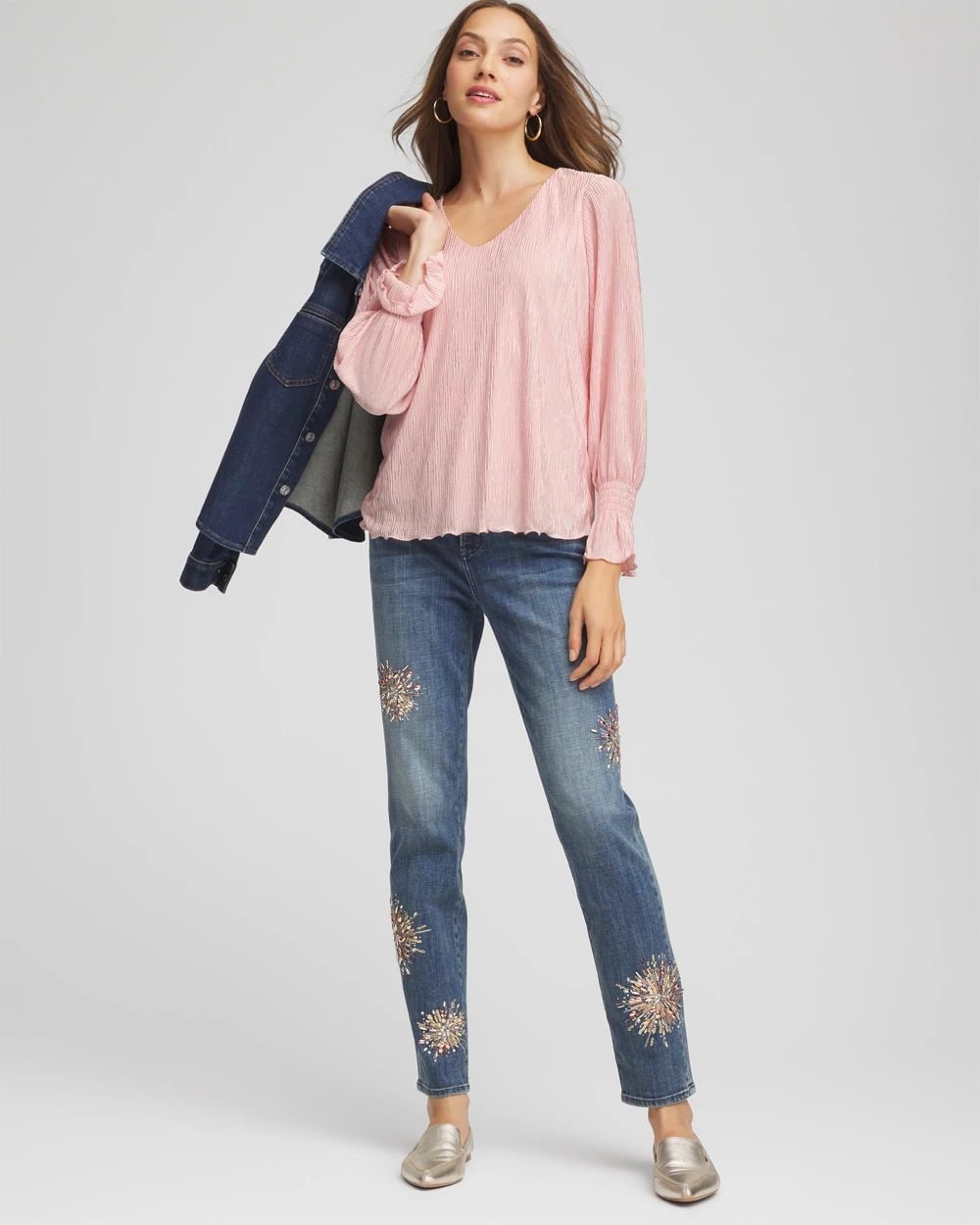 Crinkle Bodre Voop Neck Top | Chico's